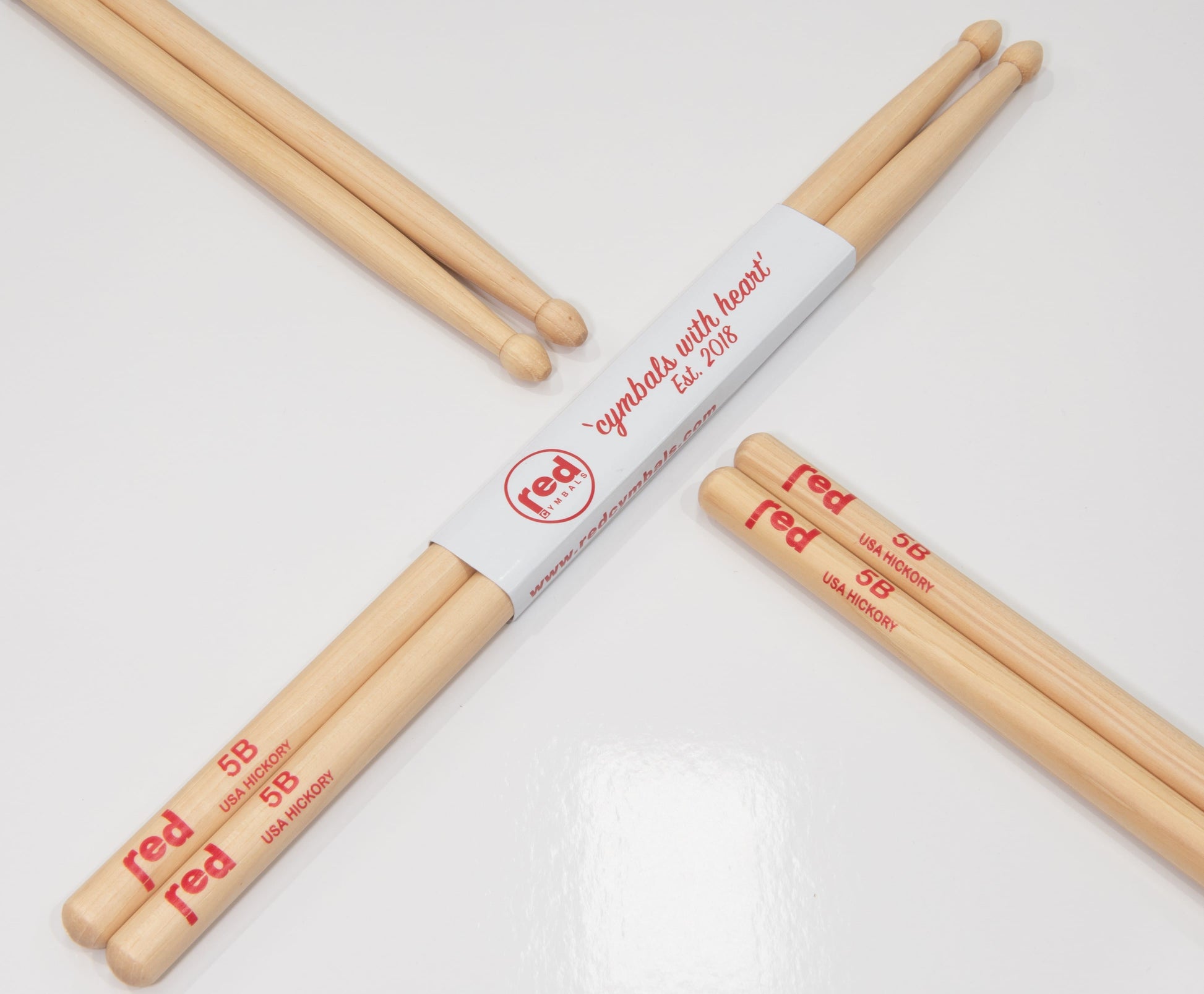 Red Cymbals Drum Sticks Red Drumsticks Natural Series multiple sizes Red Cymbals - Red Drumsticks - Natural Series - USA Hickory