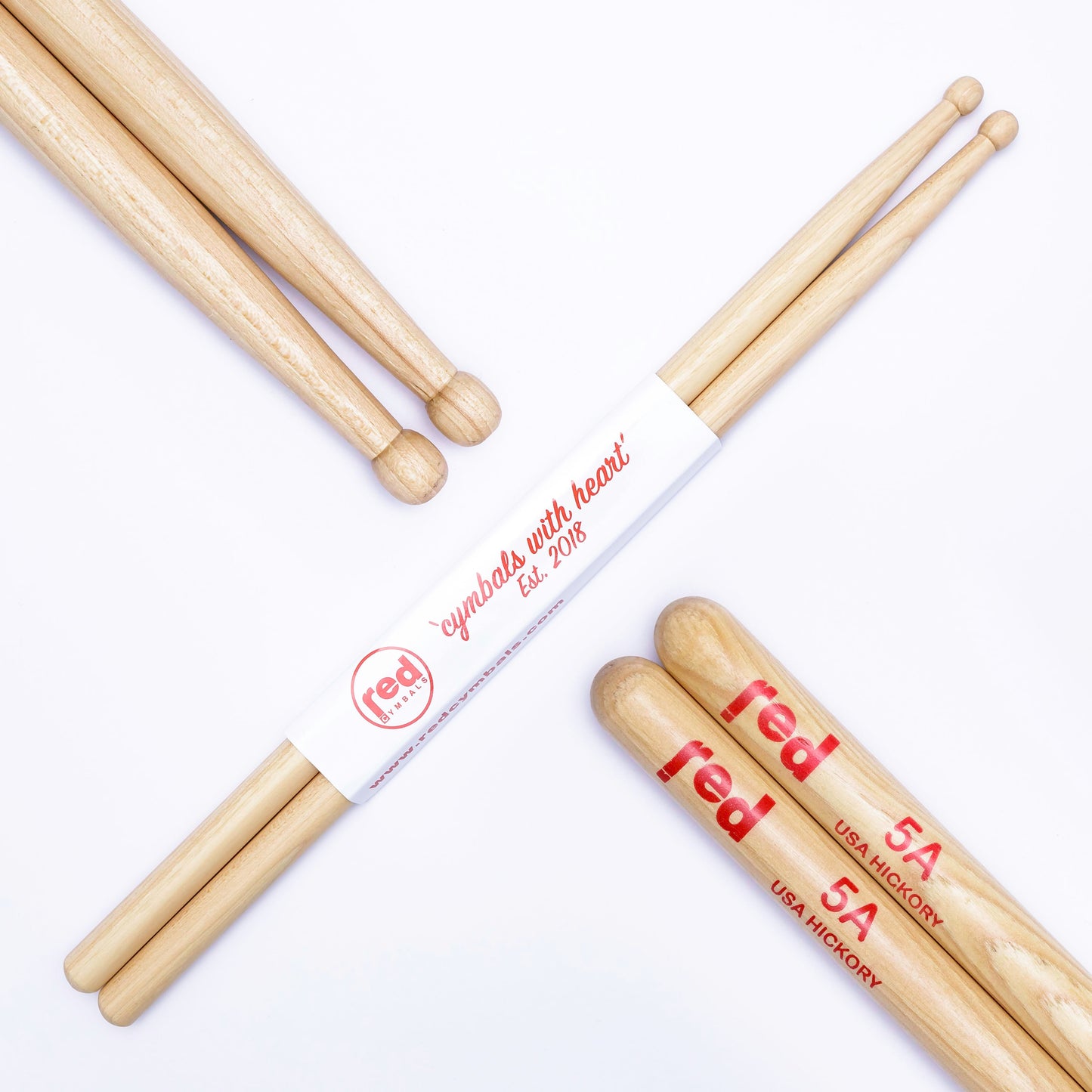 Red Cymbals Drum Sticks Red Drumsticks Natural Series multiple sizes Red Cymbals - Red Drumsticks - Natural Series - USA Hickory